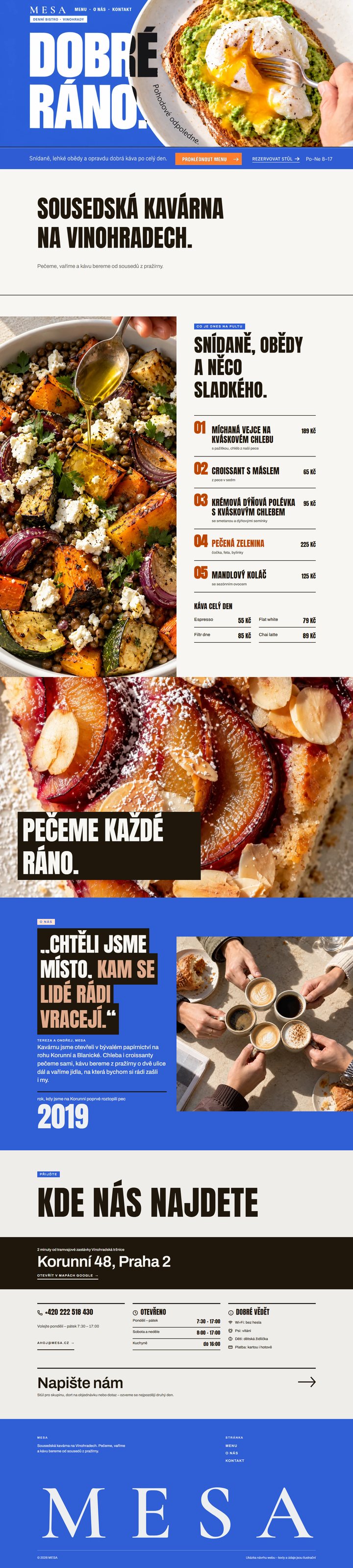 Ukázka návrhu webu kavárny MESA ve stylu výrazný a odvážný